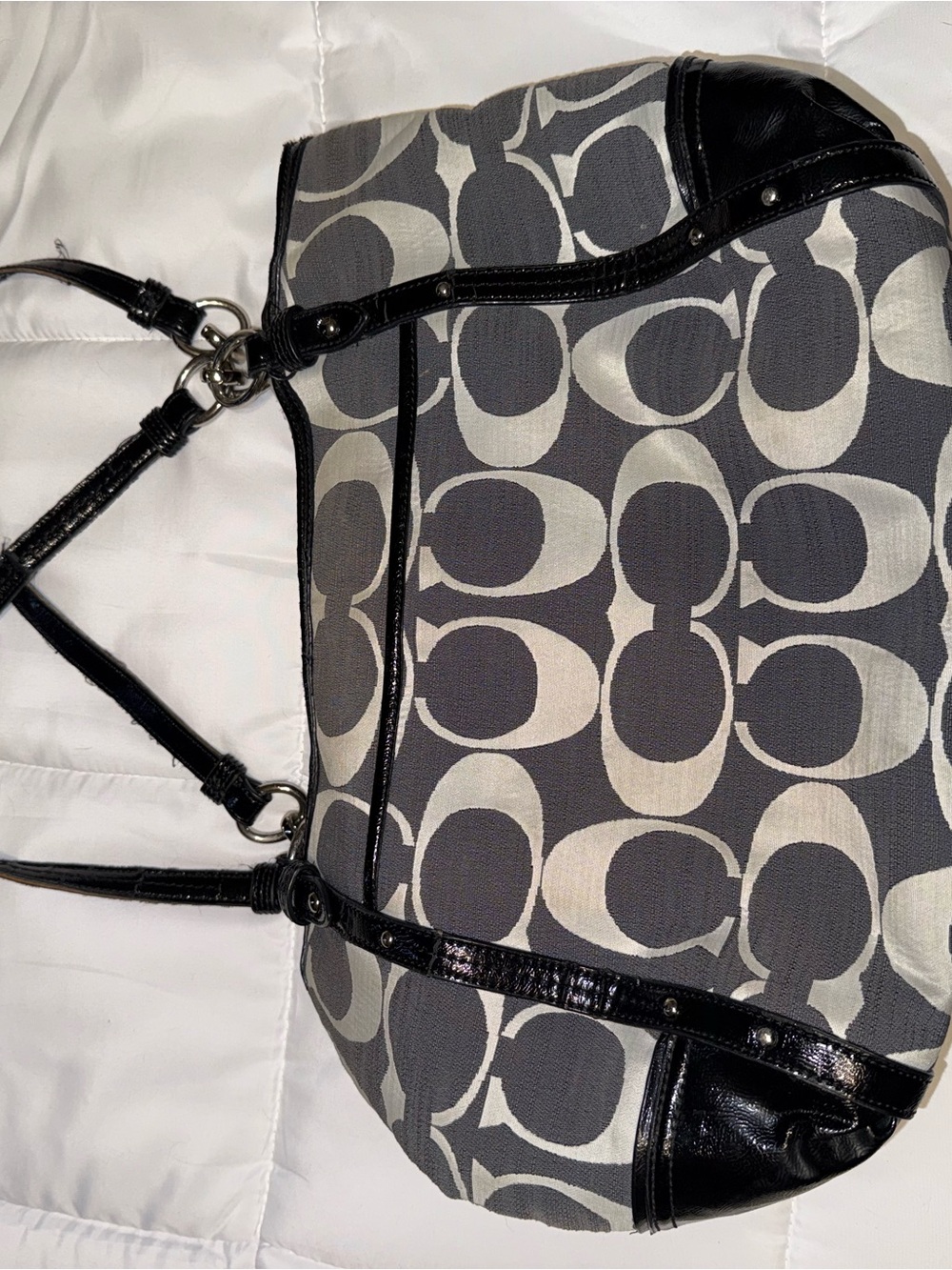 Coach Black and Cream Signature Shoulder Bag